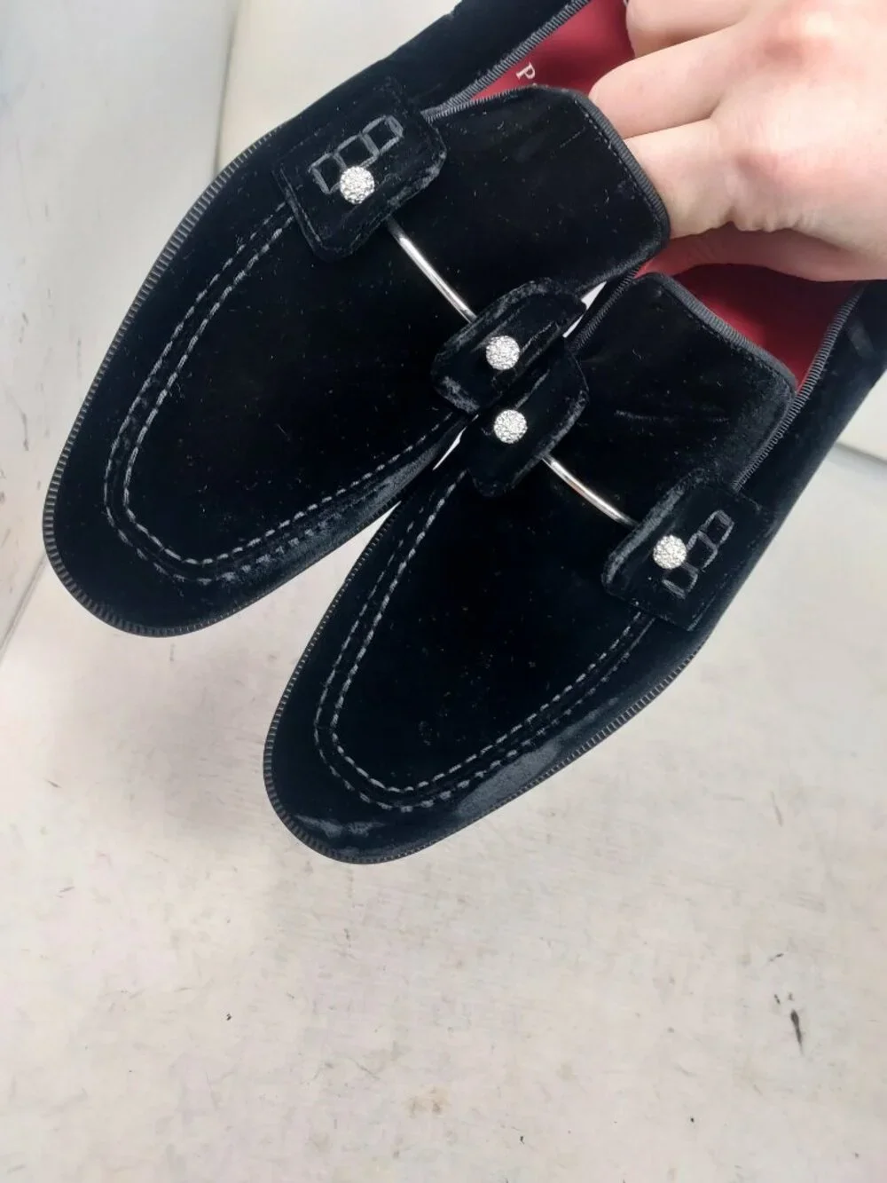 CHRISTIAN LOUBOUTIN Black Mens Chambelimoc Night Strass Velvet Loafer Shoe
